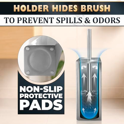 Silver Toilet Brush and Holder Set - Upgrade Your Bathroom in Seconds - Stainless Steel Toilet Bowl Brush and Holder with 2 Rounded Corners, Replaceable Head, Removable Inner Bowl & Splash Guard Cover - color: Silver Squircle