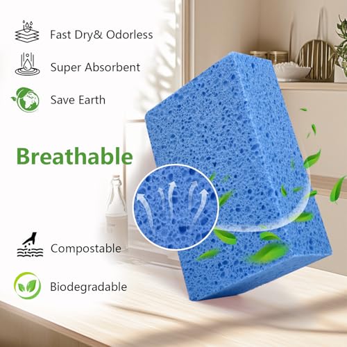 Cleaning and Washing Sponge, 3 Pack Large Extra Thick Heavy Duty Sponge Multi-Purpose for Kitchen Bathroom Bike Boat Car, Natural Cellulose Sponges 4" X 6" X 2" (Blue) - color: A-blue
