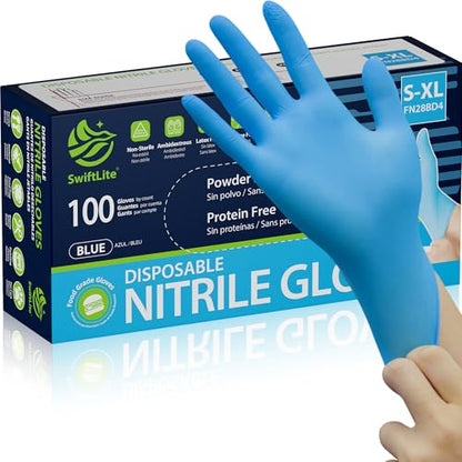 SWIFTLITE Nitrile Gloves, Food Safe Disposable Gloves Latex Free, Blue Rubber Gloves Powder Free for Cooking and Cleaning - size: Small