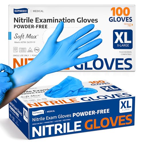 Supmedic Medical Soft Max™ Nitrile Exam Gloves, 100 Count Latex-Free Powder-Free Non-Sterile Food Safe Disposable Glove, Blue - color: Blue (X-large)