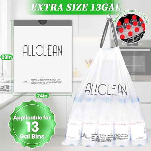 Trash Bags 13 Gallon Tall Kitchen Drawstring Garbage Bags,Fit 13 Gal Bins,Heavy Duty Tear&Leak Resistant Unscented Recyclable Trash Can Liners for Home Office Bathroom Garden Garage Outdoor - style: 13 Gallon-White