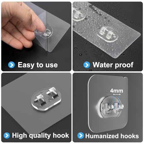 8 Pack Shower Caddy Adhesive Replacement, Strong Adhesive Double Hooks for Shower Shelf, Waterproof Adhesive Hooks, No Drilling, for Bathroom Shelves, Kitchen Racks and Soap Holder - color: Transparent-8 Pack 2 Hooks