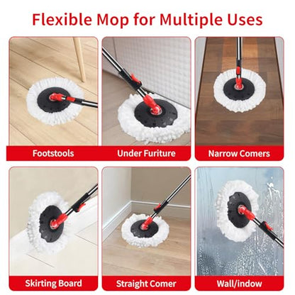 Spin Mop and Bucket with Wringer Set,360° Mop and Bucket System with 3 Microfiber Mop Refills and 59" Extended Handle for Floor Cleaning