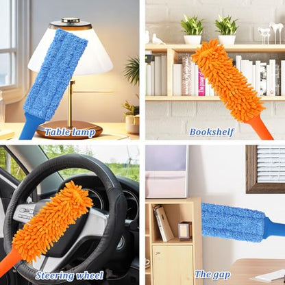 Gap Cleaning Feather Duster - 1 Pack 100 inch Telescoping Gap Dust and 2 Pack 15 inch Gap Cleaning Hand Dusters, Microfiber Feather Duster for House Hold