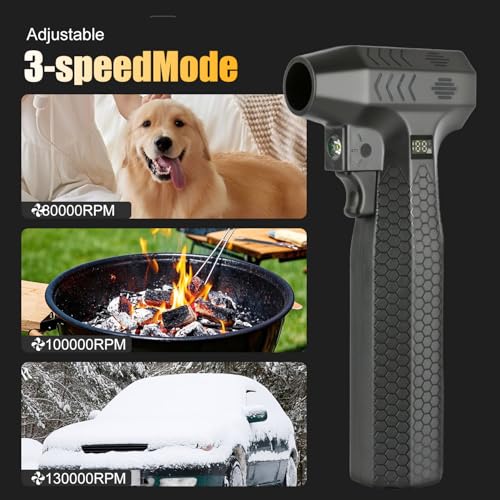 Compressed Air Duster, 130000RPM Powerful Turbo Air Duster with LED Light, 3-Speed Cordless Electric Duster with Brushless Motor, Jet Dry Blower for Computer, Keyboard, Home, Car, Outdoor