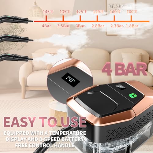 Steam Cleaner for Home & Car, 3-Level Adjustable Steamer for Cleaning with Temp Display,15s Fast Heat,1.8L Large Tank, 4Bar Powerful Steam for Grout,Grease,Tile,Couch,Toilet, Car Detailing,Windows