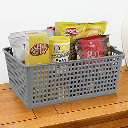 3-pack Large Plastic Storage Basket Bins, Grey Baskets for Organizing - color: Grey