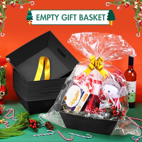 AFOROEOA 6PACK Black Baskets For Gifts Empty, 10x12”Thick Black Gift Basket with 6 Bows 6 Bags Empty Gift Baskets for Christmas Thanksgiving Wedding Birthday Party Wrapping Gift - color: 6PACK Black