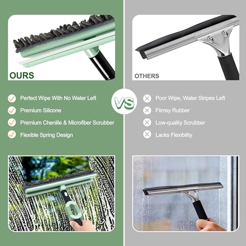Window Squeegee with Extension Pole, 73.6 Inch Bendable Head Telescoping Long Handle Window Cleaner, 2-in-1 High Window Cleaning Tool Kit for Indoor/Outdoor Window and Car Glass