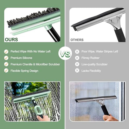 Window Squeegee with Extension Pole, 73.6 Inch Bendable Head Telescoping Long Handle Window Cleaner, 2-in-1 High Window Cleaning Tool Kit for Indoor/Outdoor Window and Car Glass