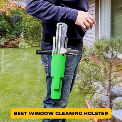 Window Cleaning Side Bucket On a Belt Holster Holds 3 Squeegees and a Washer - color: Green