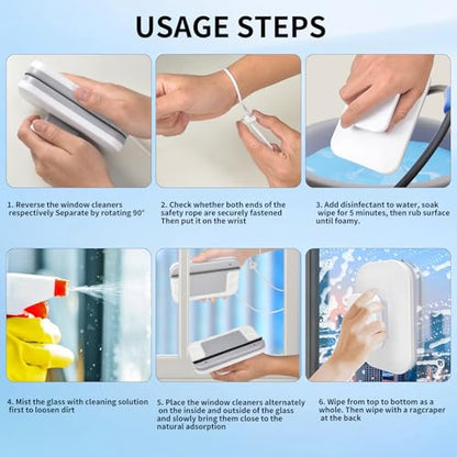 Magnetic Window Cleaner for High Rise Suitable for 3‑10MM Single‑Layer Glass,Double-Sided Window Cleaner Tool with Safety Rope