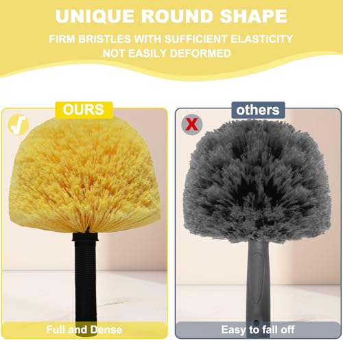 2 Pack Twist-On Cobweb Duster Head Brush - Efficient Indoor & Outdoor Spider Web Cleaning Solution - Fits Standard Acme Threaded Poles - Duster Brush Head Only - Yellow