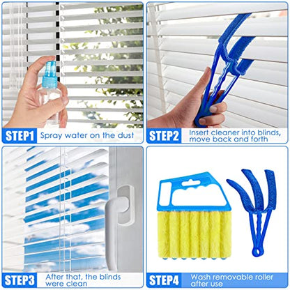 4 Pcs Window Venetian Blind Cleaner Duster Tool 7 Finger Blind Rush and Shutter Cleaner Brush Hand-held Window Shutter Air Conditioner Duster for Dirt(Green, Blue) - color: Green, Blue