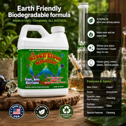 Green Piece® Cleaner – Made in USA - Great on Glass - Cleans tar and resin – 64 Oz (Half Gallon) - style: 64 OZ (Half Gallon)