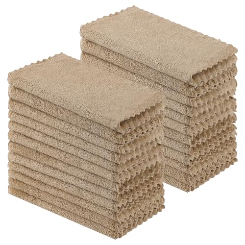 Kitinjoy 24 Pack Kitchen Cloths Dish Towels (10" x 10", Tan), Super Soft and Absorbent Dish Cloths, Nonstick Oil Fast Drying Coral Velvet Microfiber Cleaning - color: Tan, style: 10 x 10 inch- 24 Pack