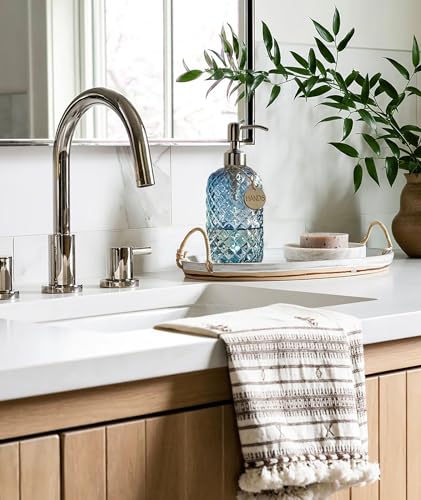 JASAI 18Oz Gem Patterned Glass Soap Dispenser for Kitchen and Bathroom, Refillable with Rust Proof Stainless Steel Pump (Blue) - color: Navy Blue