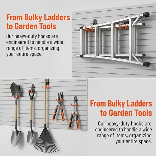 16 Pack Garage Hooks Heavy Duty, Industrial Wall Mount Garage Storage Hooks for Hanging Bike, Ladder and Garden Tools, Organization System with Mop Broom Holders, 100 LBS Capacity, Orange