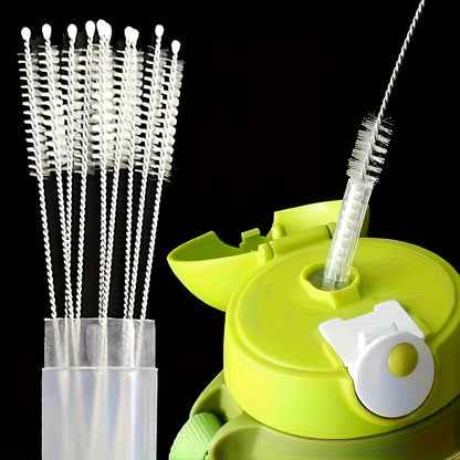10-Piece Straw Cleaning Brush Set - Stainless Steel Handle & Soft Bristles, Multi-Size Brushes for Glass/Silicone/Metal Tubes, Cups, Bottles, Test Tubes & Mini Containers