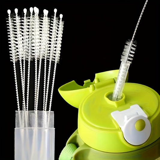 10-Piece Straw Cleaning Brush Set - Stainless Steel Handle & Soft Bristles, Multi-Size Brushes for Glass/Silicone/Metal Tubes, Cups, Bottles, Test Tubes & Mini Containers