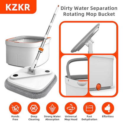 Spin Mop and Bucket Set with Self Separation Dirty and Clean Water System, Self Wringing 360° Rotating Square Mop Head for Home Floors Cleaning (1.0 Mop and Bucket Set (8 Pads)) - size: 1.0 Mop and Bucket Set (8 pads)