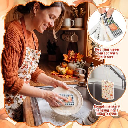 Hahafelt 36 Pack Fall Pumpkin Compressed Cellulose Sponges Bulk Pop up Autumn Natural Kitchen Compostable Non Scratch Dish Sponges for Washing Dishes, Cleaning Countertop Sink - style: Fall Pumpkin