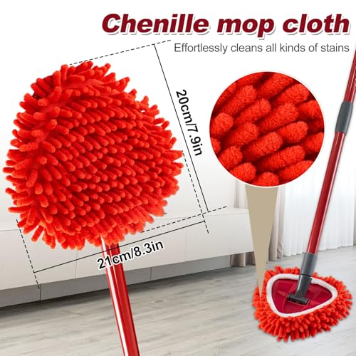 Chenille Mop Heads Replacements for Ocedar, Mop Replace Head for O Cedar Mops, Chenille Duster for Ocedar Easywring 1 Tank Spin Mops Includes 3 Pack Chenilles Pad Refills, 1 Scrub Brush and 1 Base