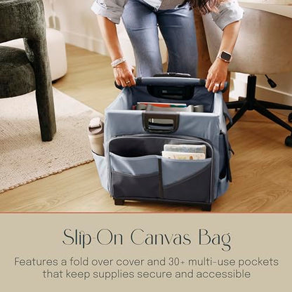 Mobile Folding Utility Cart with Canvas Storage Organizer Bag, Rolling Cart, Black/Grey - color: Black/Grey