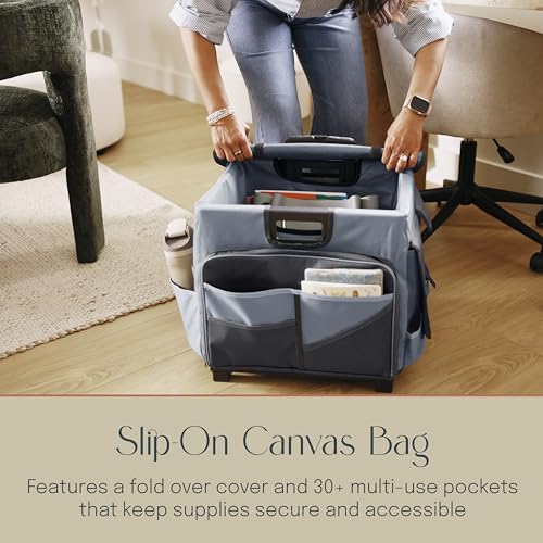 Mobile Folding Utility Cart with Canvas Storage Organizer Bag, Rolling Cart, Black/Grey - color: Black/Grey