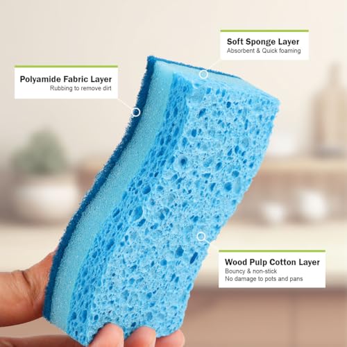 AIDEA Sponges Kitchen, Non-Scratch Scrub Sponge, 6Count, Sponges for Non-Stick Cookware, Kitchen Sponge for Dishes, Cleans Fast Without Scratching, Cleaning Power for Kitchen, Bathroom, Household - color: Light-blue