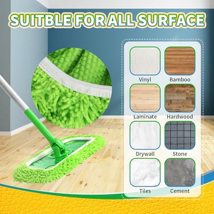 6Pcs Reusable Microfiber Mop Pads Compatible with Swiffer Sweeper, Wet and Dry Flat mop Cover, Replacement Sweeping Mopping pad Refills for Surface/Hardwood Floor Cleaning - color: Green 6 Pack