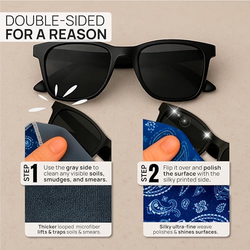 Microfiber Wholesale Quick Cloth Glasses Cleaning Cloths–5x7 Paisley Blue 2-Pack with Case | Double-Sided Lens Cleaner for Eyeglasses, Camera, Screens Glass | Reusable Microfiber Glass Polishing Cloth - color: Blue Paisley, size: 5"x7"