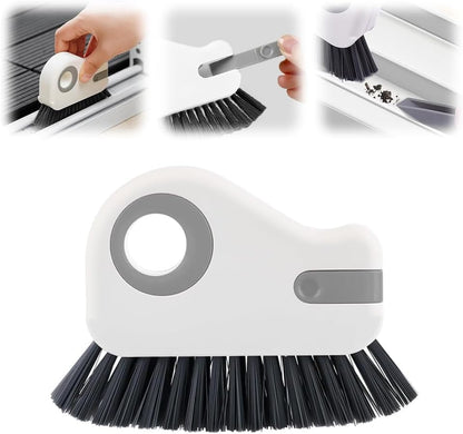 2-in-1 Groove Cleaning Brush with Hard Bristle and Hidden Scraper, Multifunction Crevice Tool for Window Track, Sliding Door, Gray