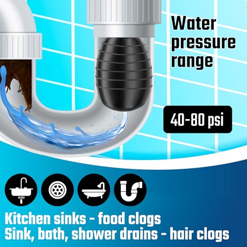 DURATECH Drain Bladder, Large Drain Cleaning Bladder, Fits 4" to 6" Drain Pipes, Unclogs Stubborn Blockages in Kitchen Sinks, bathtubs, Showers, and Main drains - style: Large