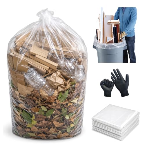 6 Mil Clear Contractor Trash Bags 50/55/60 Gallon Heavy Duty Liners 20 Pack | Extra Thick Clear Contractor Bags for Construction Debris, Yard Waste, Recycling, Garage Cleanup, Storage, with Ties & Gloves - color: Clear-6 Mil
