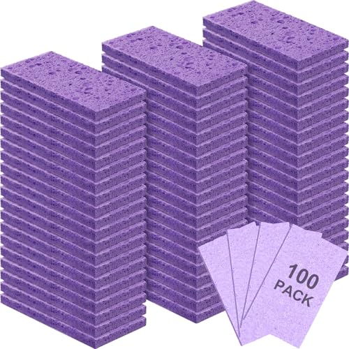 Zhengmy 100 Pieces Sponges Bulk Sponges Kitchen Compressed Sponge Natural Dish Sponge Compressed Wood Pulp Cleaning Without Scratching for Kitchen Bathroom, 3.9 x 2.4 x 0.12 Inch (Purple) - color: Purple