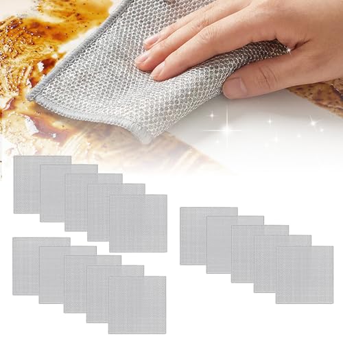 Multipurpose Wire Dishwashing Rags for Wet and Dry, 2026 New Multifunctional Non Scratch Metal Wire Dishcloth, Reusable Premium Metal Scrubbing Pads Sponge Clean for Home Kitchen Cooktop (15PCS) - color: 15pcs