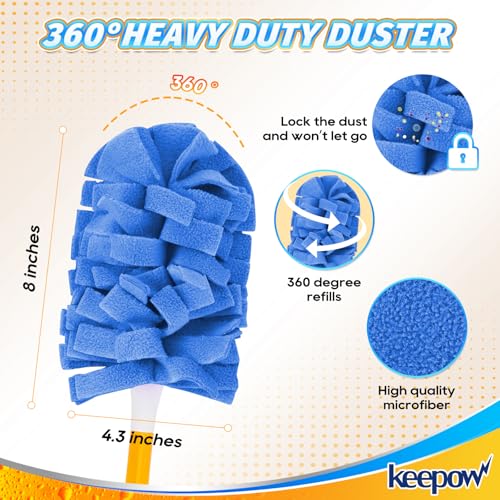 KEEPOW Reusable Duster Refill Compatible with Swiffer Hand Duster, Heavy Duty Duster Refills, 360 Degree Dusters Refills for Cleaning, Fleece Refill Ceiling Fan, 4 Pack (Handle is Not Included) - color: 1yellow+1blue+1pink+1green, size: 4 Pack
