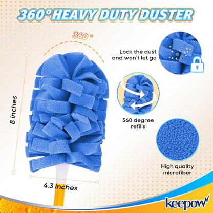 KEEPOW Reusable Duster Refill Compatible with Swiffer Hand Duster, Heavy Duty Duster Refills, 360 Degree Dusters Refills for Cleaning, Fleece Refill Ceiling Fan, 4 Pack (Handle is Not Included) - color: 1yellow+1blue+1pink+1green, size: 4 Pack