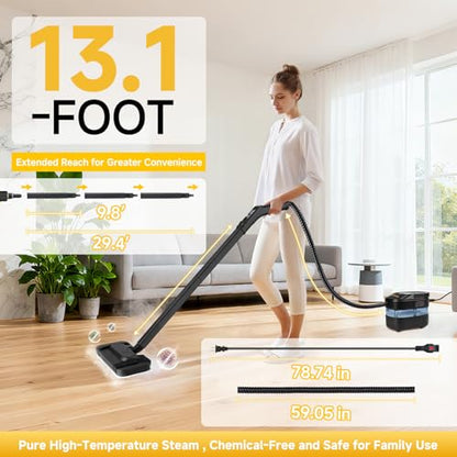 Steam Cleaner, 3-Level Adjustable Handle, 15s Heat-Up, 1500W Steamer for Cleaning, Rolling System, Portable Steamer for Cleaning with Mop & 17-Piece Kit for Home, Car, Grout, Tile, Couch, Kitchen