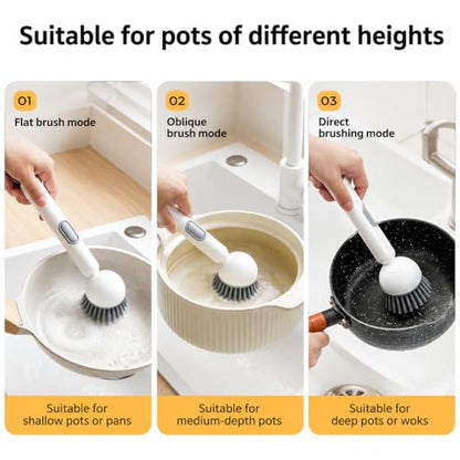 360° Rotating Dish Brush with Soap Dispenser, Kitchen Scrubber for Pots, Pans and Sink Cleaning