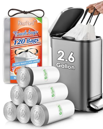 120 Counts 2.6 Gallon Small Drawstring Trash Bags Garbage Bags by RayPard, Small Strong Plastic Bags fit 7.5-10 Liter Trash Can for Home Office Kitchen Bathroom Bedroom, White Waste Basket Liners - style: 120-2.6 Gallon-White