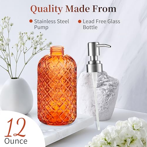 Kaishun Refillable Glass Soap Dispenser (2PC) for Hand Soap & Lotion,Orange - color: Orange (2 Pack)
