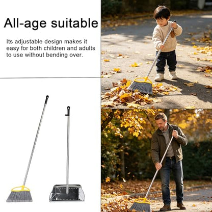 Stainless Steel Dustpan with Outdoor Stiff Bristles Broom,Long Handle Metal Dust Pan and Heavy Duty Broom for Home,Lobby,Office - style: Dustpan and Broom