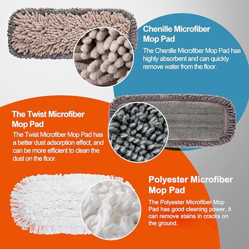 CLEANHOME Mirofiebr Dust Mop with 7 PCS Washable Mop Pads and Extendable 55” Long Handle, Multifunction Floor Mop for Hardwood,Marble,Laminate,Tile Floor Mopping
