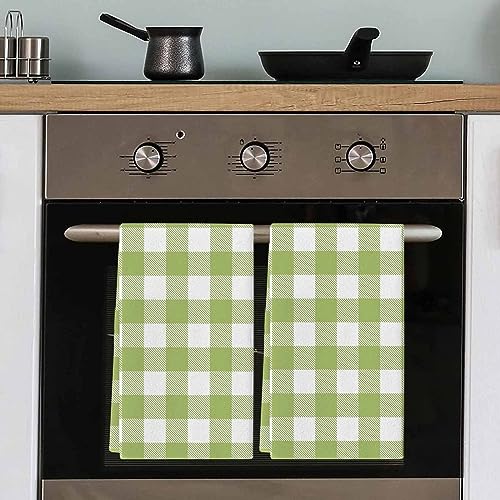 Farmhouse Buffalo Plaid Green Kitchen Towel Set of 4, Absorbent Microfiber Hand Towels for Kitchen Bathroom Bar Decorative Check Country Ultra Soft Resuable Cleaning Cloths Washable Fast Drying - size: 4PCS-18" x 28"