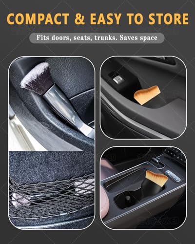 3PCS Car Interior Detailing Kit - 2 Curved Soft Bristle Brushes & 1 Dual-Head Duster | Scratch-Free Dusting for Dashboard, Vents - Fits All Vehicles (Sedans, SUVs, Trucks, ATVs)