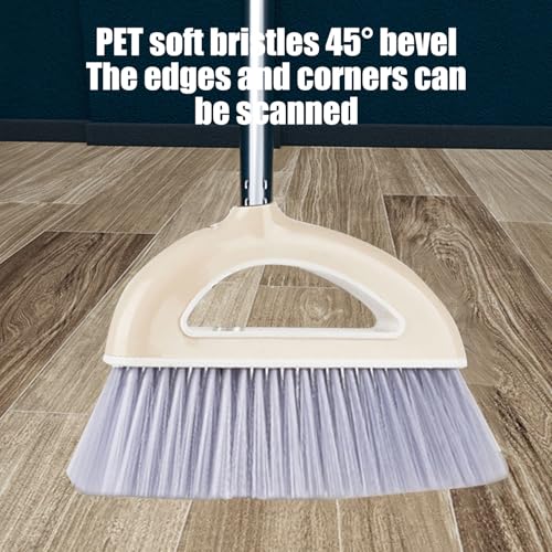 Broom and Dustpan Combo for Office, Broom and Dustpan Set for Home, Long Handle Broom with Upright Standing Dustpan,Indoor&Outdoor Sweeping