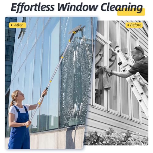 Masthome 77" Squeegee for Window Cleaning | 2-in-1 Window Cleaning Kit, 180° Lockable Rotating Head, Adjustable Pole for High Window