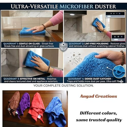 Multipurpose Microfiber Cleaning Cloth 40x40 cm – Ultra Absorbent Reusable Cleaning Rag for Kitchen, Car, Office & Household Use (Set of 4 in Dark Grey)